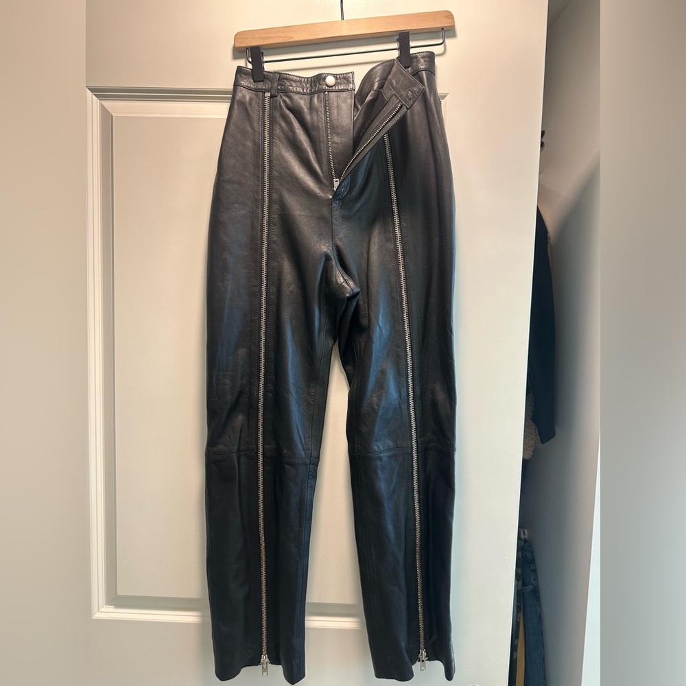 LPA Black Zippered Leather Pants